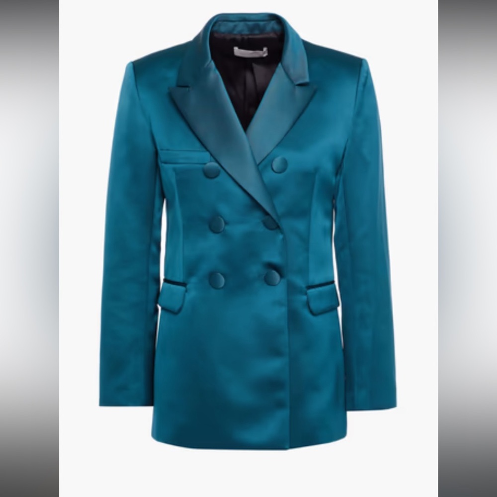 Les Heroines Teal Satin Double-Breasted Blazer